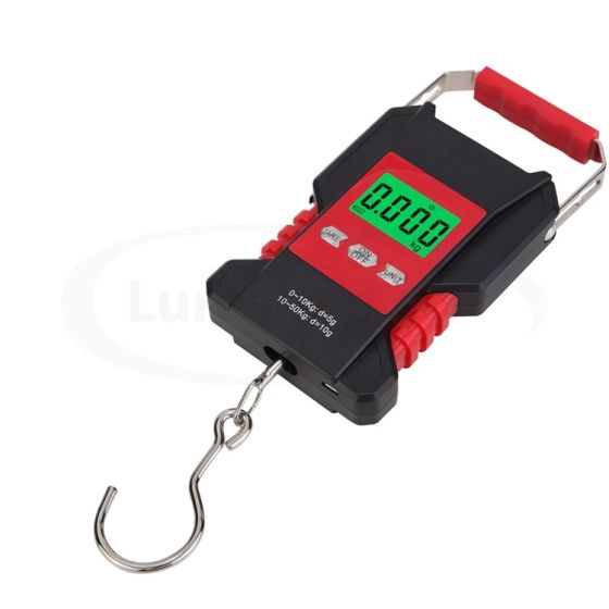 50kg Portable Waterproof Fishing Scale Digital Recharged Hanging Hook Scales For Courier Hunting Luggage Home Weighing 1.5m Tape Red
